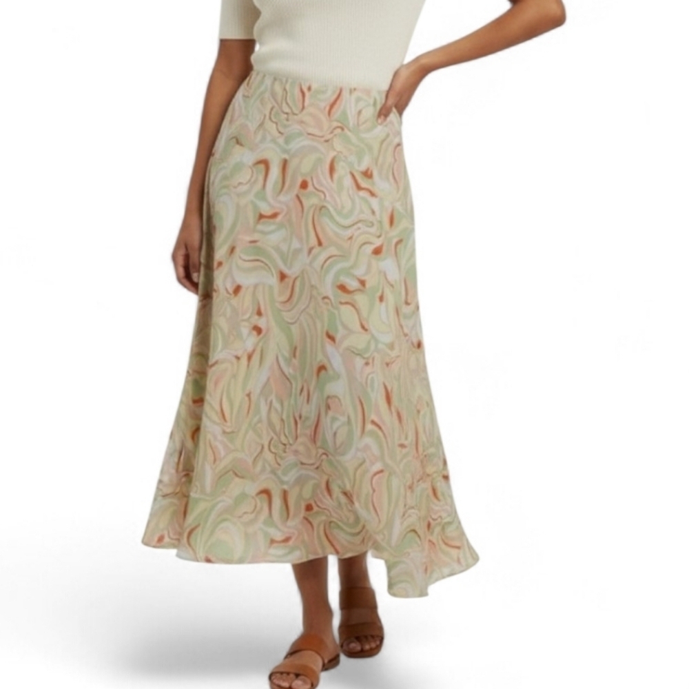 Vintage Evan-Picone 90s Pastel Abstract Swirl Midi Skirt Sz 12 Psychedelic